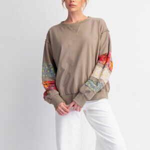 Bohemian patchwork sleeves sweatshirt - Oversized fit cotton blouse